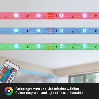 BRILONER - 5m RGB LED pásek, LED světelný pásek, změna barvy, světelný řetěz, dálkové ovládání, LED