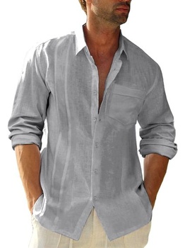Gemijacka Pánská košile s dlouhým rukávem Lněná košile Kent Límec s knoflíkem Základní obyčejná