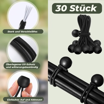 SEPGLITTER Balenie 30 10 cm bungee šnúr s guličkovými napínačmi plachiet, čierne robustné gumové