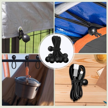 SEPGLITTER Balenie 30 10 cm bungee šnúr s guličkovými napínačmi plachiet, čierne robustné gumové