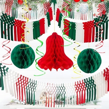 YBwanli Balení 14 amerických vánočních ozdob, zeleno-červené vánoční ozdoby, vnitřní okenní