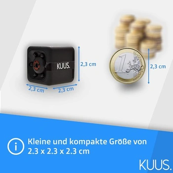 Vnútorná bezpečnostná kamera KUUS.® C1 Mini 2,3 cm | Vnútorný kamerový dohľad s nočným videním a