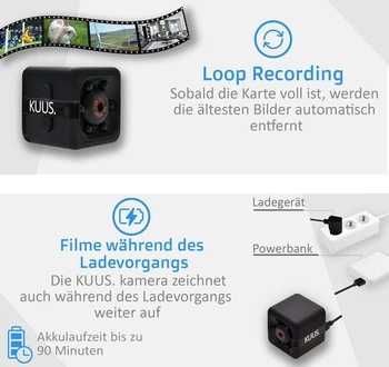 Vnútorná bezpečnostná kamera KUUS.® C1 Mini 2,3 cm | Vnútorný kamerový dohľad s nočným videním a