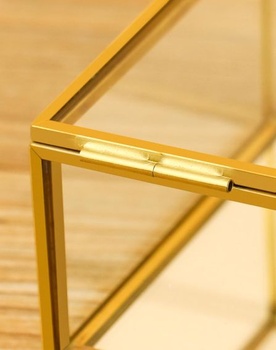 Sklenená krabička QWORK® Golden Vintage, zásobník na šperky, priehľadná obdĺžniková krabička, 23,3 x