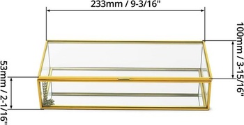 Sklenená krabička QWORK® Golden Vintage, zásobník na šperky, priehľadná obdĺžniková krabička, 23,3 x