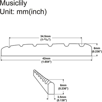 Musiclily Basic 42mm mosadzná gitarová matica s predrezaným sedlom pre elektrickú gitaru Strat Tele