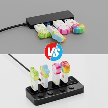 Qeefun 4-portový USB Hub 3.0, jednotlivé LED vypínače, 4ft USB predĺženie, 5V/3A USB extender pre