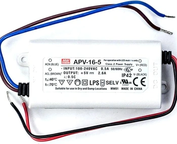 LED zdroj 13W 5V 2,6A; MeanWell APV-16-5; spínaný zdroj