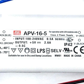 LED zdroj 13W 5V 2,6A; MeanWell APV-16-5; spínaný zdroj