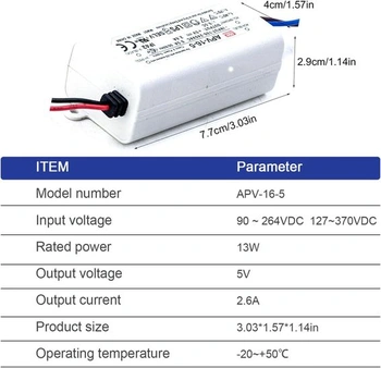 LED zdroj 13W 5V 2,6A; MeanWell APV-16-5; spínaný zdroj