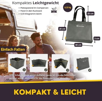 BERGTIGER® 500D Plachta, skladacia kempingová misa 18L / 21L s EXTRA DRŽADLOM I Skladacie vonkajšie