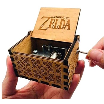 Hrací skříňka Cuzit The Legend of Zelda s ruční klikou vyrobená ze dřeva