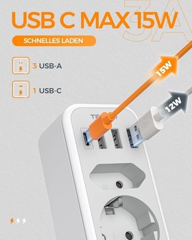 TESSAN adaptér Taliansko zásuvka, 6v1 cestovný adaptér Taliansko s 1 USB C a 3 USB A, 2500W cestovné