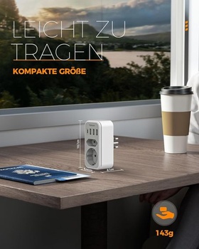 TESSAN adaptér Taliansko zásuvka, 6v1 cestovný adaptér Taliansko s 1 USB C a 3 USB A, 2500W cestovné