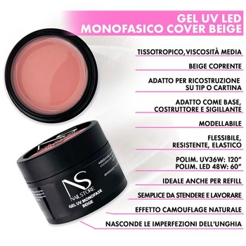 Nail Store - UV Led Builder Gél ​​Monophasic Cover Beige - kamufláž - stredná hustota - samonivelačná