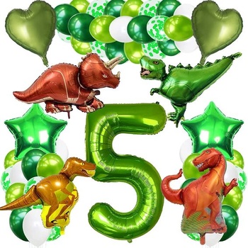 iWheat Dino dekorace dětské narozeniny, balónek k 5. narozeninám zelený, narozeninová dekorace