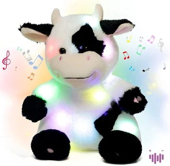Plyšová hračka Hopearl LED Light Up Cow, svietiaca, nastaviteľná hlasitosť, uspávanka, animovaný,