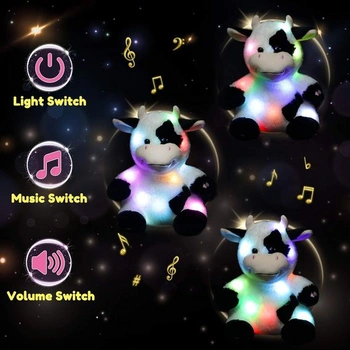 Plyšová hračka Hopearl LED Light Up Cow, svietiaca, nastaviteľná hlasitosť, uspávanka, animovaný,