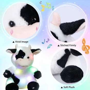 Plyšová hračka Hopearl LED Light Up Cow, svietiaca, nastaviteľná hlasitosť, uspávanka, animovaný,