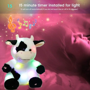 Plyšová hračka Hopearl LED Light Up Cow, svietiaca, nastaviteľná hlasitosť, uspávanka, animovaný,