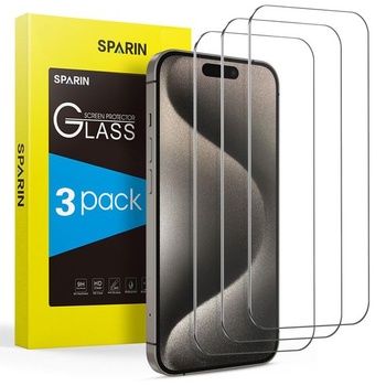 Pancéřové ochranné sklo SPARIN pro iPhone 15 Pro/15 (6,1 palce), balení 3 ks ochranných fólií HD,