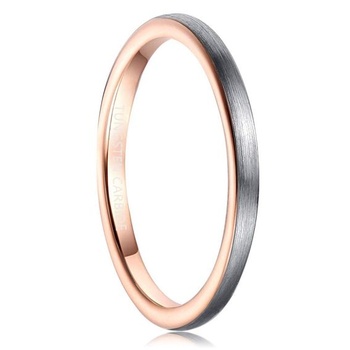 Vakki 2mm prsten z karbidu wolframu v růžovém zlatě s broušeným stříbrným prstenem přátelství