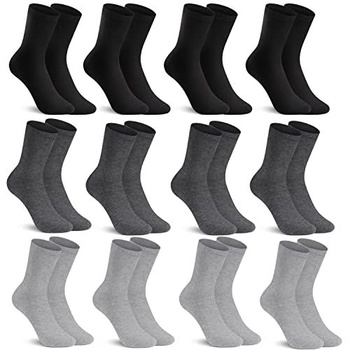 L&K-II 12 párů dámských/pánských ponožek černá šedá business volný čas bavlna pohodlný pas 2027GE