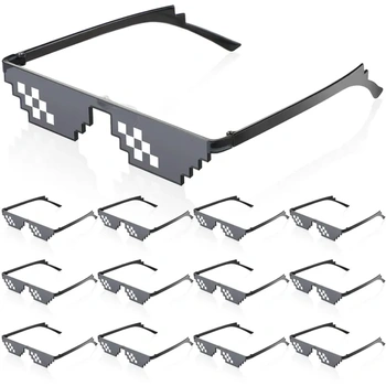 Weewooday 12 párů mozaikových brýlí Cool Pixel Sluneční brýle PC Sluneční brýle Hračka Černé brýle