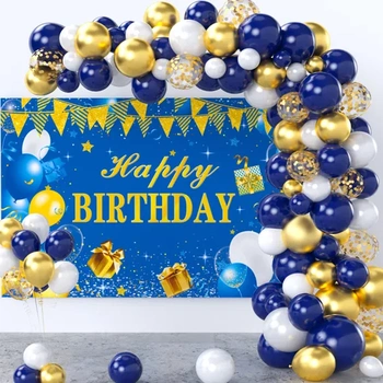 Pánská narozeninová dekorace balónek girlanda modrá zlatá konfety modré balónky pozadí k