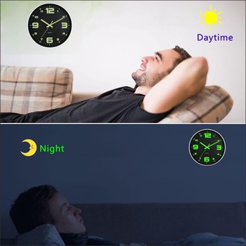 DIYZON svetelné nástenné hodiny, tiché, netikajúce, 30cm nástenné hodiny s nočným osvetlením, na