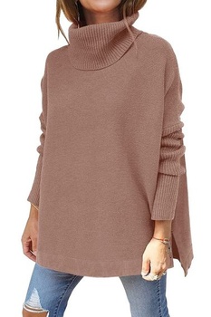 Rayson dámský rolák ležérní pletený svetr jednobarevný svetr s netopýřím rukávem s dlouhým rukávem