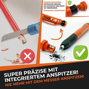 THORVALD Robustní popisovací tužka na hluboké díry [+ 7 tužek + ořezávátko + rukojeť na psaní] sada