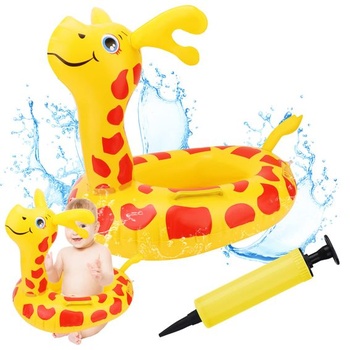 Pwsap Baby Swim Ring v žirafě, Baby Float nafukovací kruh na plavání se sedátkem a nafukovadlem