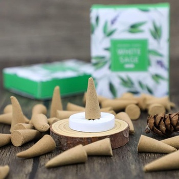 Vonné kužele SCENTORINI Balenie 120 ks vonné tyčinky z bielej šalvie s držiakom vonnej tyčinky Ideálne