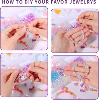 vamei Korálky na navlékání dětských náramků, DIY šperkové náhrdelníky, řemeslná sada s jednorožcem,
