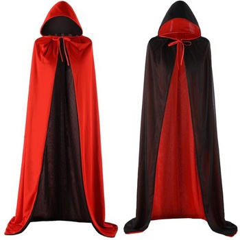 JOYUE Halloween Cape Upíří plášť s kapucí, oboustranný černočervený cosplay plášť Kostým pro