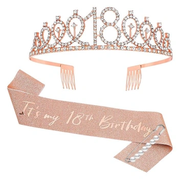 JurciCat k 18. narodeninám Sash a Tiara Rose Gold Crown 18…