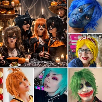 Luxiremi Cosplay Anime Paruka Krátké vlasy Tmavě hnědá Espresso pro muže a ženy Halloween Kostým a