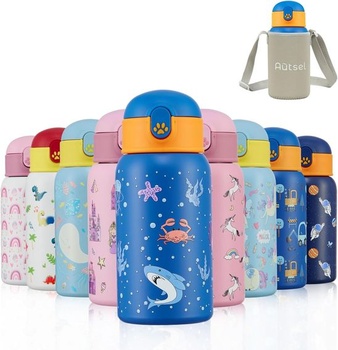 Detská nerezová fľaša na pitie Autsel Kids 500ml so slamkou, izolovaná detská fľaša bez BPA, kovová