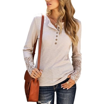 Jywmsc dámské topy s výstřihem do V Slim Fit košile s dlouhým rukávem svetry (béžová, XL)