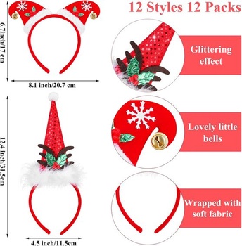 Aneco Balenie 12 vianočných čeleniek Rôzne vianočné hlavové boppery Vianočný stromček Santa Parohy