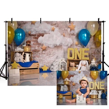 MEHOFOND Modrý a zlatý chlapec o rozměrech 8 x 6 stop Jedno narozeninové foto studio Portrét Pozadí