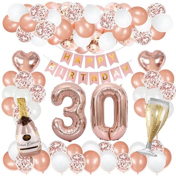 Dekorácia k 30. narodeninám | Balón FVCENT k 30. narodeninám Ružové zlato s narodeninovou dekoráciou