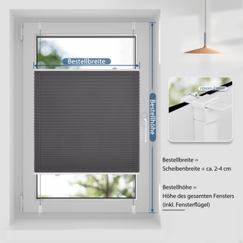 Sanfree plisovaná roleta Klemmfix bez vŕtania antracit 45x100cm (ŠxV) vrátane upínacieho držiaka