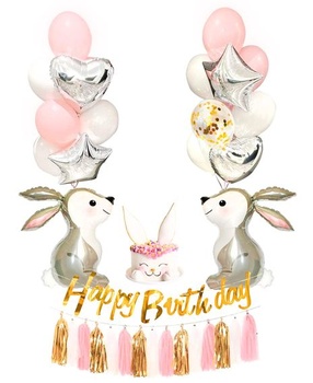 Rain Decoration Happy Birthday Ružový králik Zvieratká Detská narodeninová dekorácia Dekorácie k