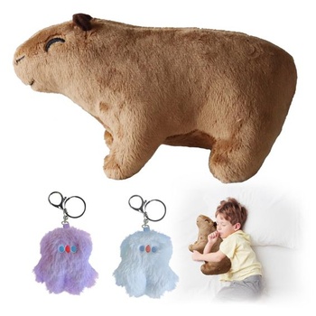 Plyšová hračka kapybara a 2 kusy plyšového přívěsku, simulace kapybary 20 cm roztomilé zvířátko