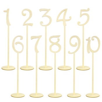 NUOLUX 1-10 Wooden Table Numbers Drevený Shape Table Numbers Stick Base Set pre svadobnú oslavu