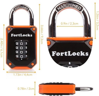FortLocks – oranžový uzamykateľný zámok, 4 číslice, tvrdená nerezová oceľ, odolný voči vode a