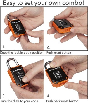 FortLocks – oranžový uzamykateľný zámok, 4 číslice, tvrdená nerezová oceľ, odolný voči vode a