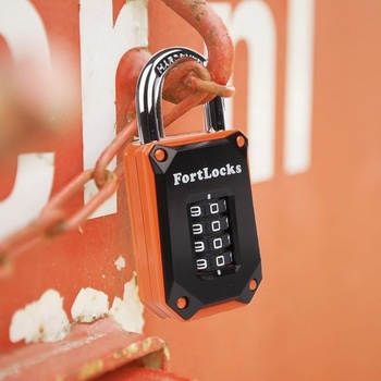 FortLocks – oranžový uzamykateľný zámok, 4 číslice, tvrdená nerezová oceľ, odolný voči vode a